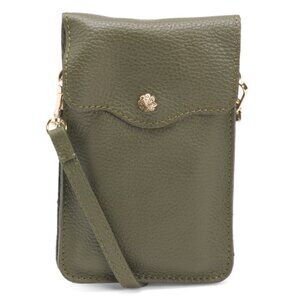 ISADORA Olive Made In Italy Leather Dual Compartment Crossbody